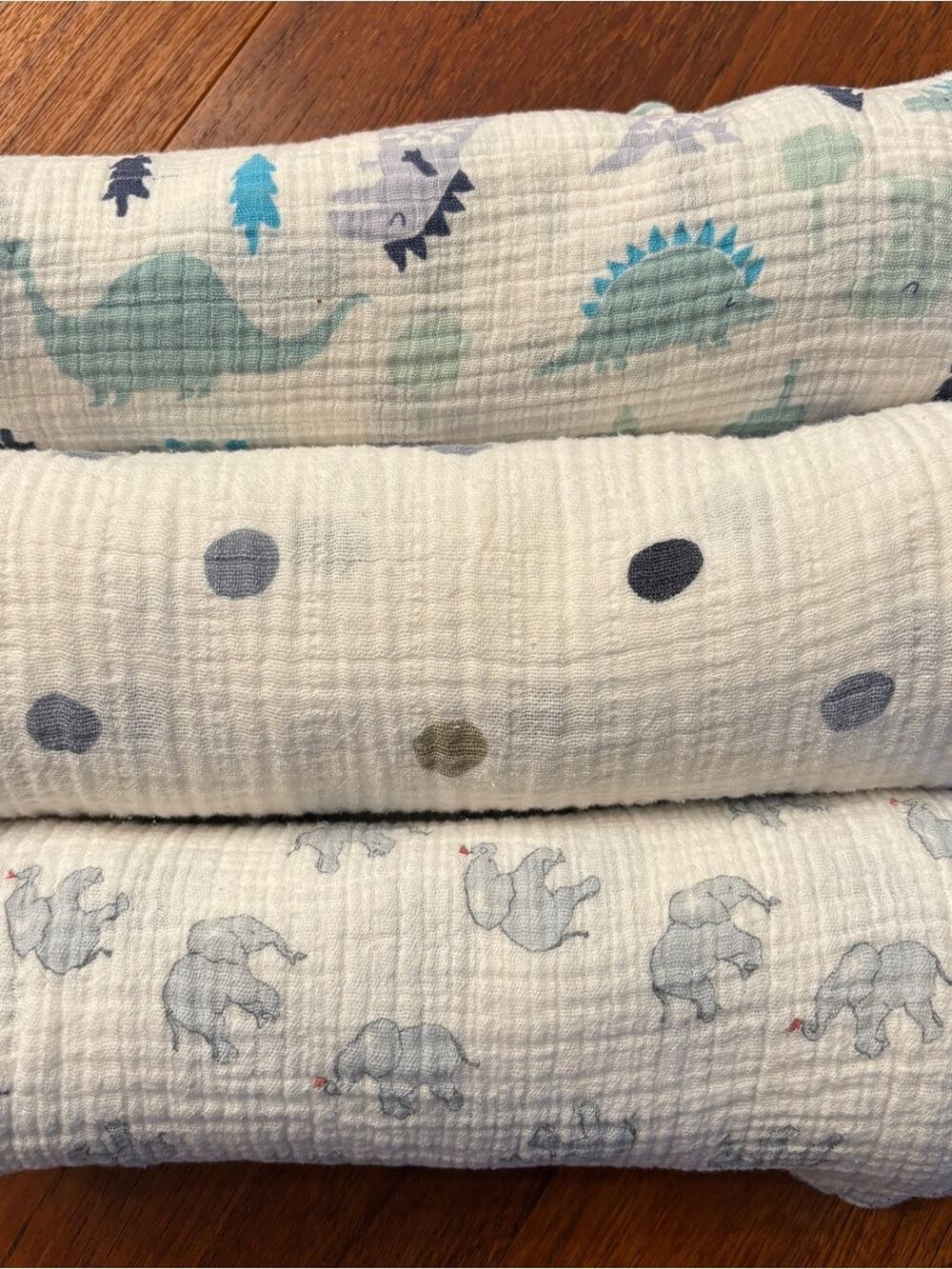 aden + anais Baby Muslin Swaddle Set - White with Blue, Teal & Gray Prints